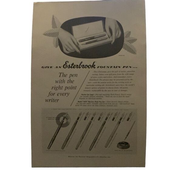 Vintage 1952 Esterbrook Fountain Pen Every Writer Ad Advertisement - Picture 3 of 3